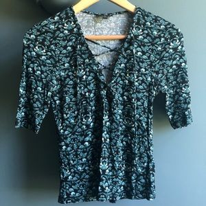 TopShop teal and black floral print top